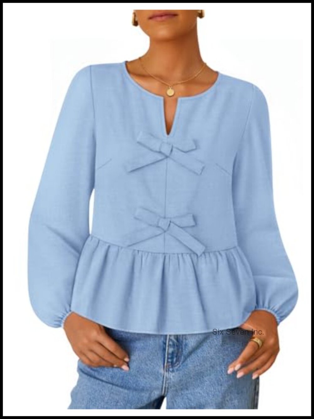 ZESICA Long Sleeve Babydoll Peplum Tie Front Blouse Ruffle Hem Top